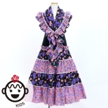 Kids Flamenco Tiered Skirt and Double Frilled Shawl Set / Roses & Dots / Purple & Pink / JFPSp-7