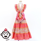 Kids Flamenco Tiered Skirt and Double Frilled Shawl Set / Paisley & Dots / Pink & Yellow / JFPSp-8