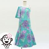 Kids Japan Fabric One Shoulder Frill Sleeve Long Dress with Chrysanthemum Print / Light Blue / JWp00...