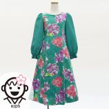 Kids Japan Fabric Long Sleeve Dress with Peony Print / Turquoise Blue / JWp007tbl