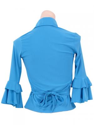 Flamenco Wrap Blouse with Flounces / Blue / G2480bl