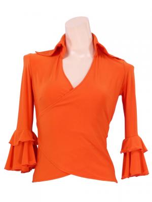 Flamenco Wrap Blouse with Flounces / Orange / G2480or