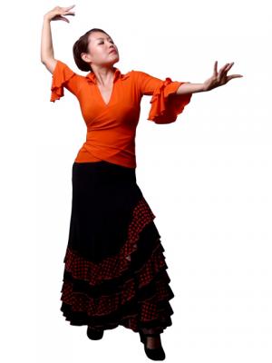 Flamenco Wrap Blouse with Flounces / Orange / G2480or