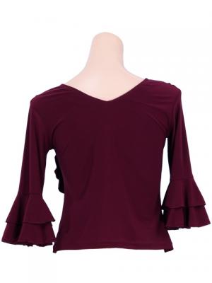 Flamenco Wine Cross Over Blouse with Flounces and Ruffles/ Wine / G1007