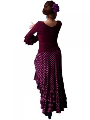 Flamenco Wine Cross Over Blouse with Flounces and Ruffles/ Wine / G1007