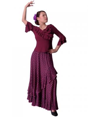 Flamenco Wine Cross Over Blouse with Flounces and Ruffles/ Wine / G1007