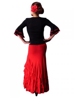 Flamenco Piping Blouse with Flounces and Ruffles/ Red Piping / G122