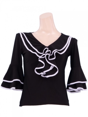 Flamenco Piping Blouse with Flounces and Ruffles/ White Piping / G141