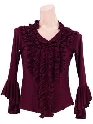 Flamenco Stand Collar Blouse with Flounces and Ruffles/ Wine / G1548