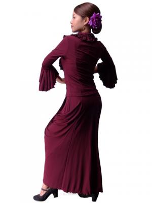 Flamenco Stand Collar Blouse with Flounces and Ruffles/ Wine / G1548