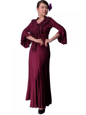 Flamenco Stand Collar Blouse with Flounces and Ruffles/ Wine / G1548