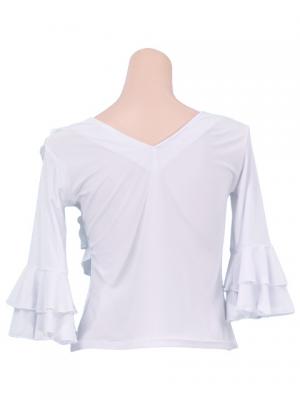 Flamenco White Cross Over Blouse with Flounces and Ruffles/ White / G156