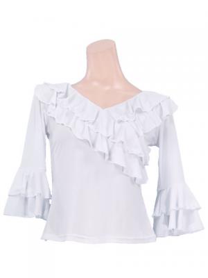 Flamenco White Cross Over Blouse with Flounces and Ruffles/ White / G156