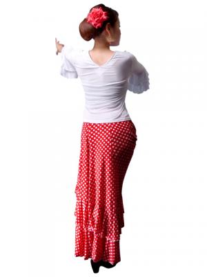 Flamenco White Cross Over Blouse with Flounces and Ruffles/ White / G156