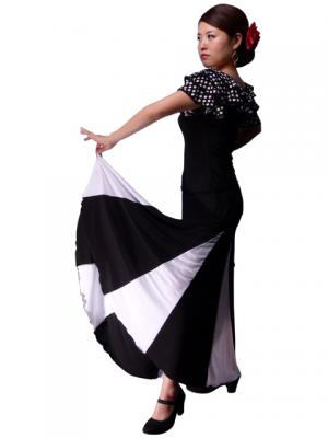 Flamenco Skirt with Contrast Panels / Black & White /G161w