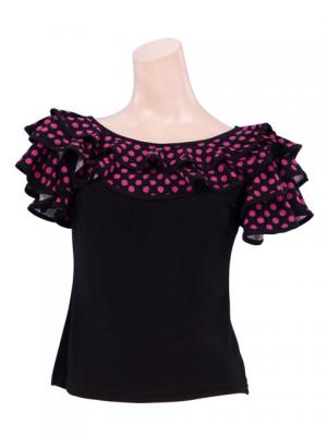 Polka Dot Ruffled Sleeve Flamenco Blouse/ Pink Dots / G1638pi