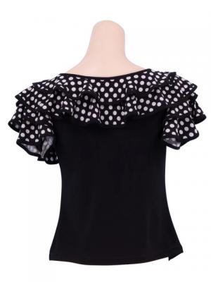 Polka Dot Ruffled Sleeve Flamenco Blouse/ White Dots / G1638w