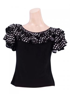 Polka Dot Ruffled Sleeve Flamenco Blouse/ White Dots / G1638w