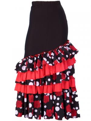 Flamenco Polka Dots & Rose Printed Skirt with Frills/ Black / G1769b