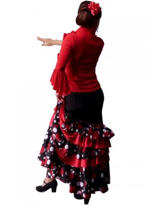 Flamenco Polka Dots & Rose Printed Skirt with Frills/ Black / G1769b