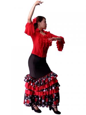 Flamenco Polka Dots & Rose Printed Skirt with Frills/ Black / G1769b