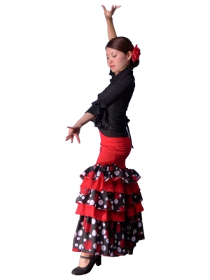 Flamenco Polka Dots & Rose Printed Skirt with Frills/ Red / G1769r