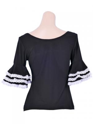 Flamenco Blouse with Lace Flounces and Ruffles/ Black / G1781b