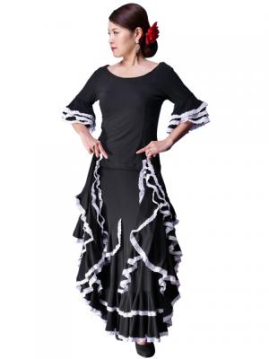 Flamenco Blouse with Lace Flounces and Ruffles/ Black / G1781b