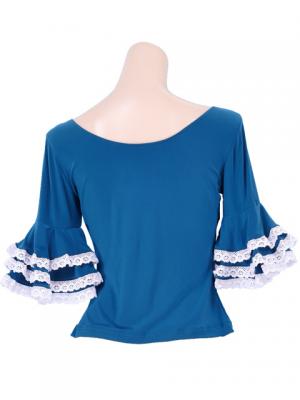 Flamenco Blouse with Lace Flounces and Ruffles/ Blue / G1781bl