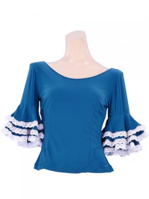 Flamenco Blouse & Skirt with Lace Flounces and Ruffles / Two-piece / Blue / G1784bl