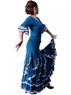 Flamenco Blouse with Lace Flounces and Ruffles/ Blue / G1781bl