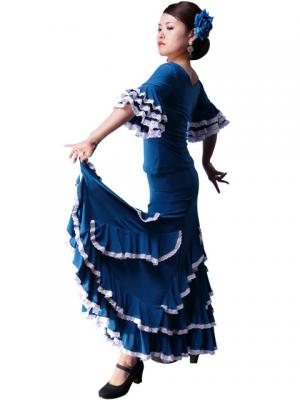 Flamenco Blouse with Lace Flounces and Ruffles/ Blue / G1781bl