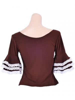 Flamenco Blouse with Lace Flounces and Ruffles/ Brown / G1781br