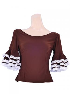 Flamenco Blouse & Skirt with Lace Flounces and Ruffles / Two-piece / Brown / G1784br