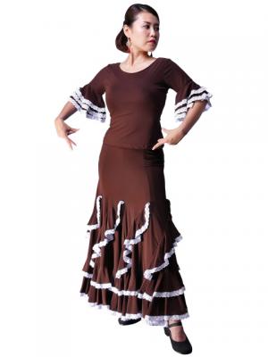 Flamenco Blouse with Lace Flounces and Ruffles/ Brown / G1781br
