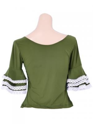 Flamenco Blouse with Lace Flounces and Ruffles/ Green / G1781gr