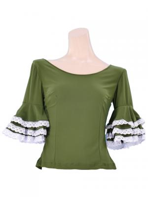 Flamenco Blouse & Skirt with Lace Flounces and Ruffles / Two-piece / Green / G1784gr