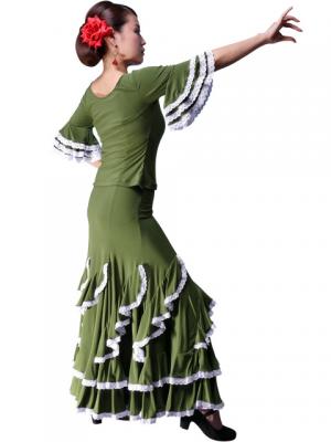 Flamenco Blouse with Lace Flounces and Ruffles/ Green / G1781gr