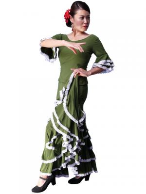 Flamenco Blouse with Lace Flounces and Ruffles/ Green / G1781gr
