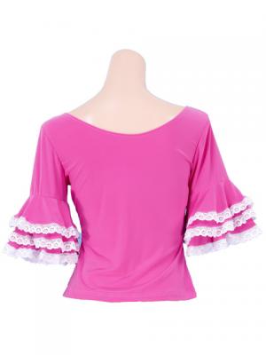 Flamenco Blouse with Lace Flounces and Ruffles/ Pink / G1781pi