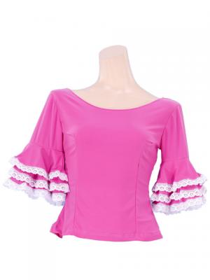 Flamenco Blouse & Skirt with Lace Flounces and Ruffles / Two-piece / Pink / G1784pi