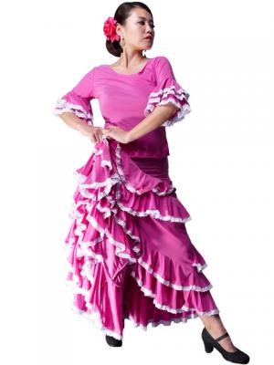 Flamenco Blouse with Lace Flounces and Ruffles/ Pink / G1781pi