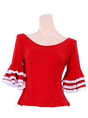 Flamenco Blouse & Skirt with Lace Flounces and Ruffles / Two-piece / Red / G1784r