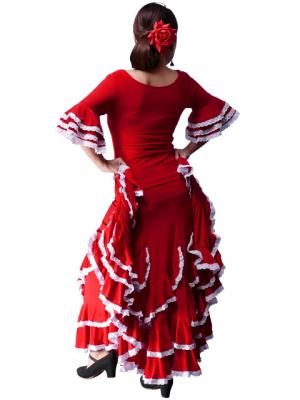 Flamenco Blouse with Lace Flounces and Ruffles/ Red / G1781r