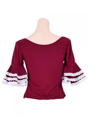 Flamenco Blouse with Lace Flounces and Ruffles/ Wine / G1781wi