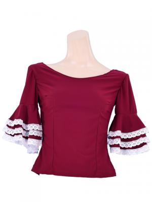 Flamenco Blouse & Skirt with Lace Flounces and Ruffles / Two-piece / Wine / G1784wi