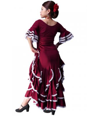 Flamenco Blouse with Lace Flounces and Ruffles/ Wine / G1781wi