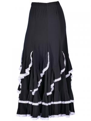Flamenco Blouse & Skirt with Lace Flounces and Ruffles / Two-piece / Black / G1784b