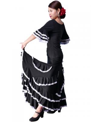 Flamenco Ruffles Skirt with Lace/ Black / G1782b