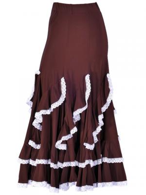 Flamenco Blouse & Skirt with Lace Flounces and Ruffles / Two-piece / Brown / G1784br